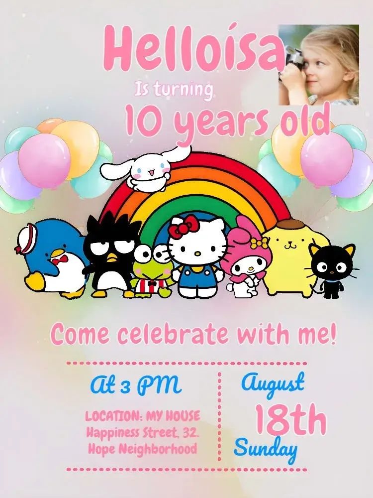 Hello Kitty Class With Pink Photo invitation