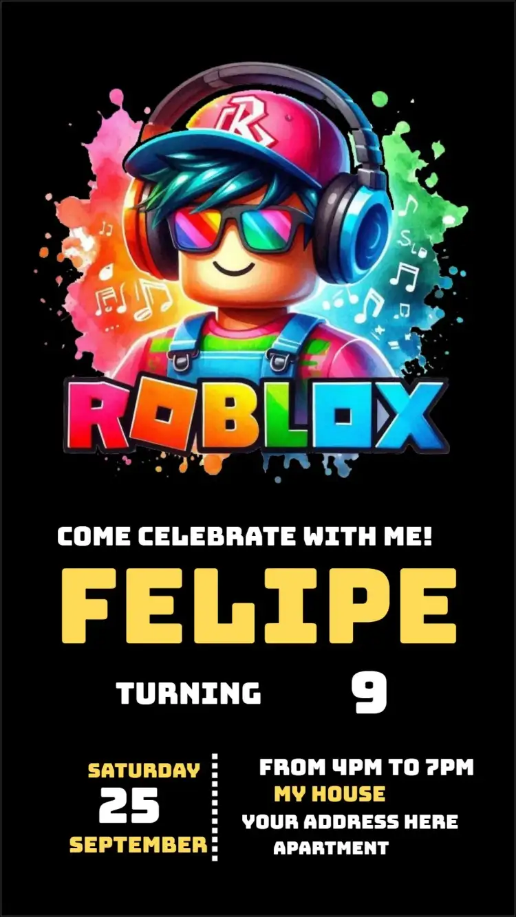Invitation Roblox – Kids' Birthday Party theme colorful, fun, modern, games, childish