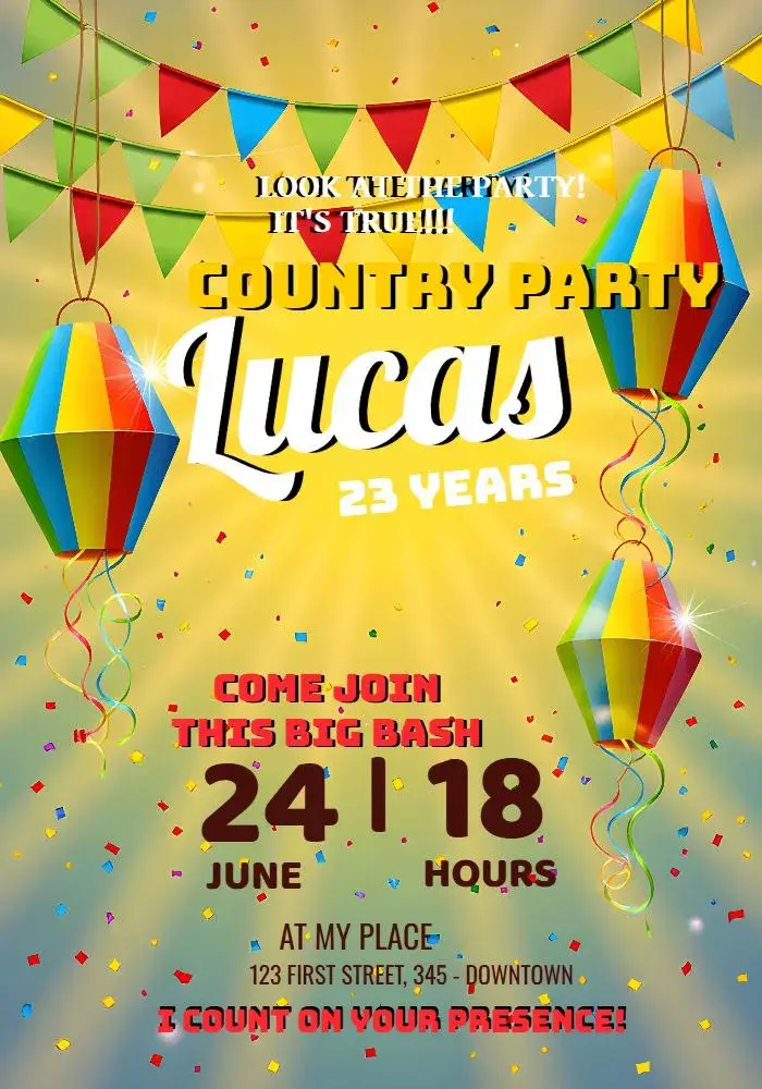 Invite Junina Party Arraiá Girl editable and customizable