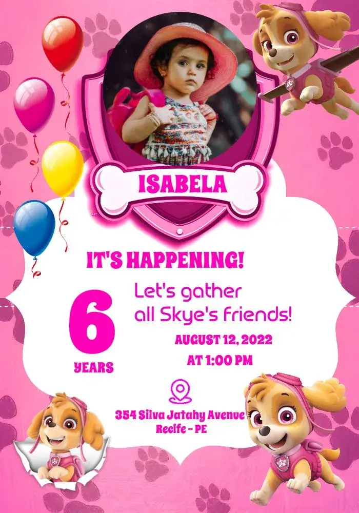 PAW Patrol With Skye Photo invitation