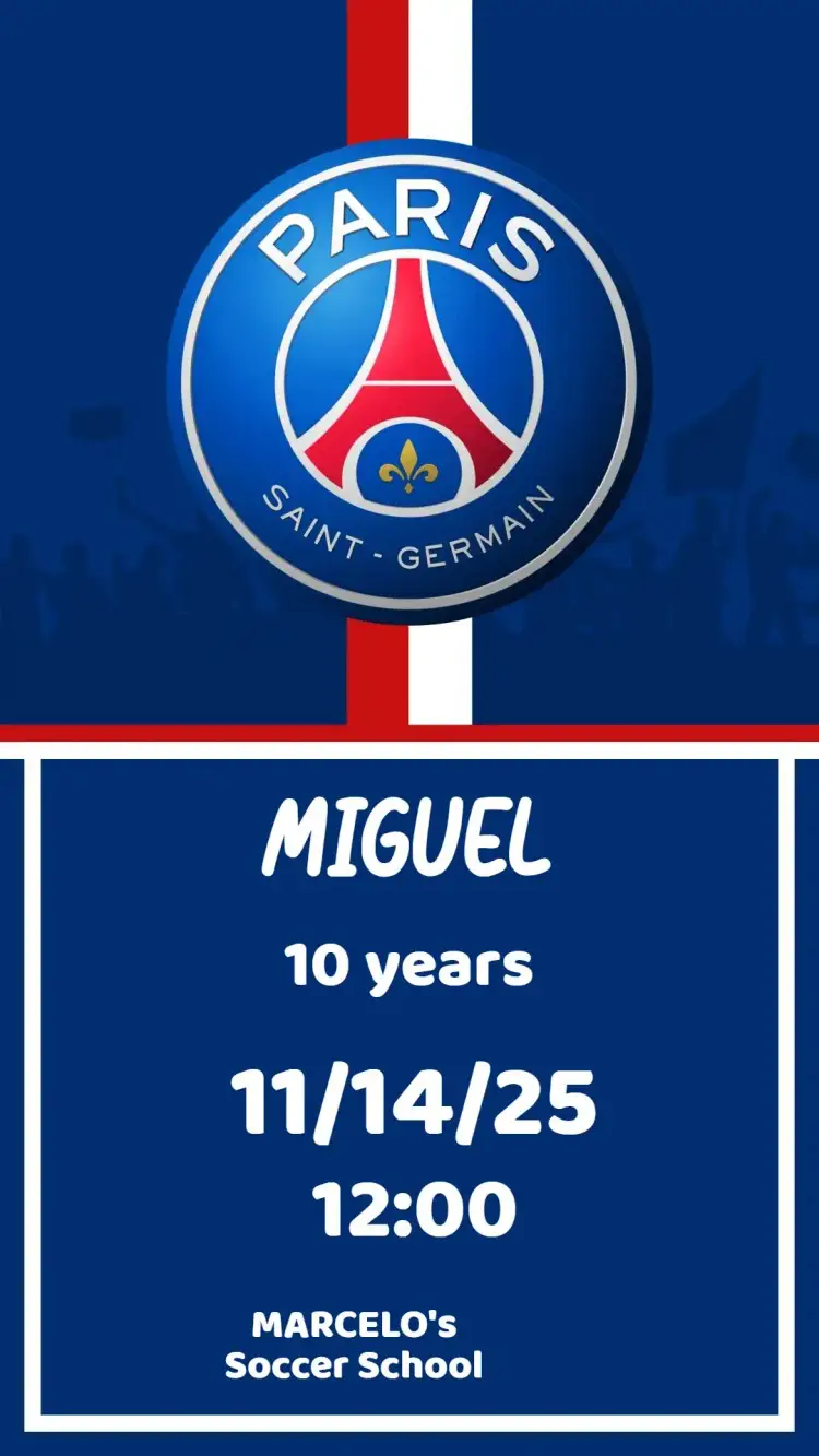 Invitation PSG – Birthday theme sporty, vibrant, colorful, modern, themed, dynamic