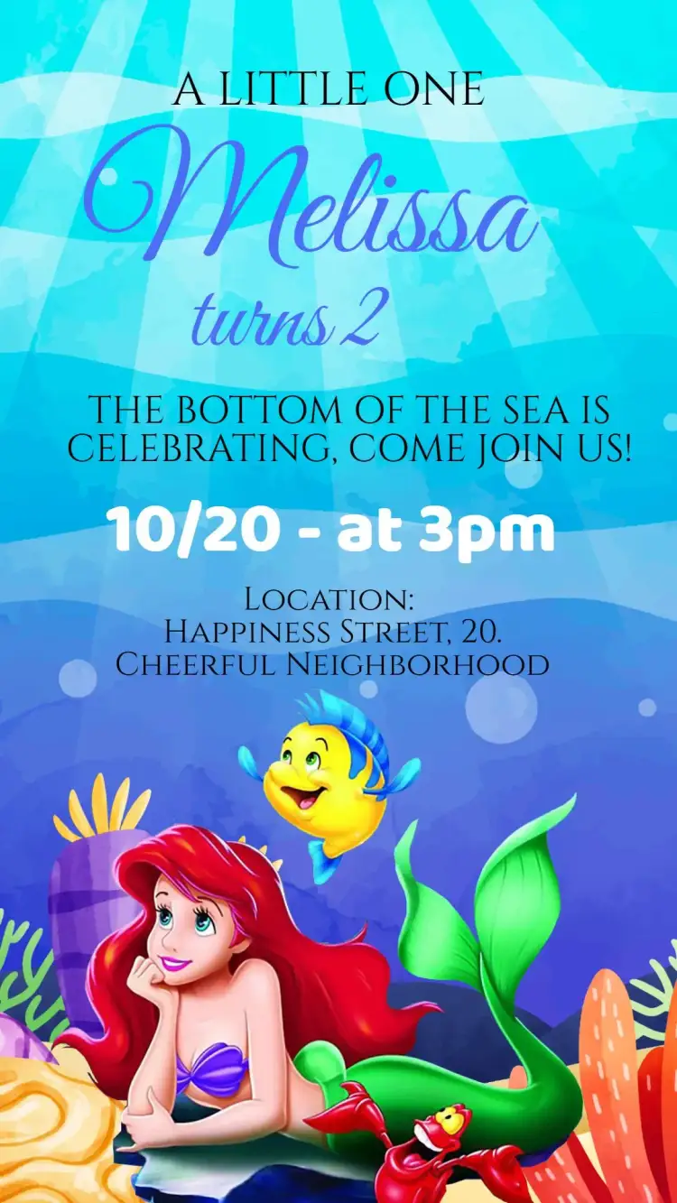 Invitation Little Mermaid Ariel Birthday – Kids' Birthday Party theme navy blue, colorful, whimsical, princess-themed, fun, magical