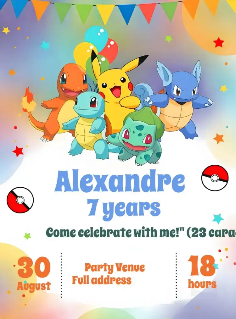 Invitation White Pokemon – Most searched for theme white, orange, green, fun, themed