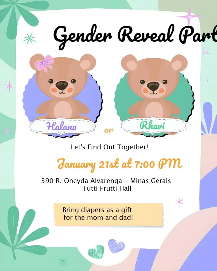 Green Teddy Bears Gender Reveal invitation