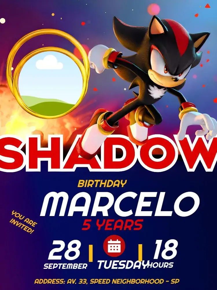 Shadow Sonic With Red Photo invitation
