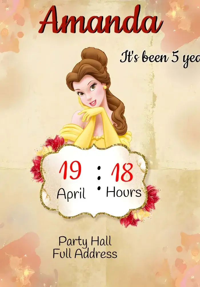 Invitation The Beauty And The Beast Yellow – Baptism theme yellow, red, fairy tales, children's, colorful, fun