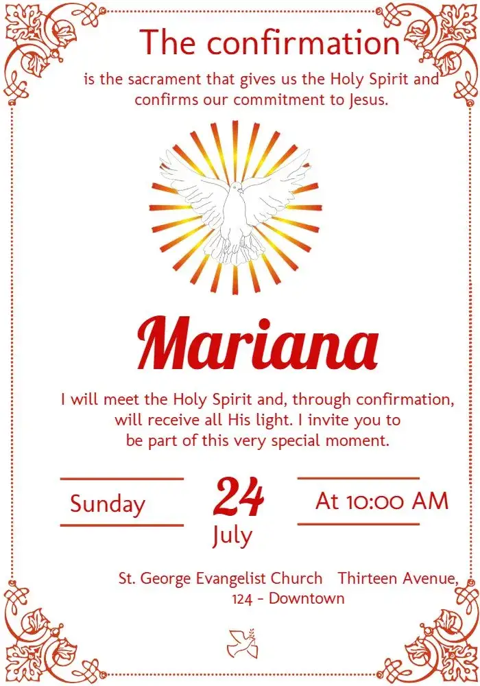 Invitation Confirmation Red Holy Spirit – First Communion theme red, religious, elegant, modern, simple, spiritual