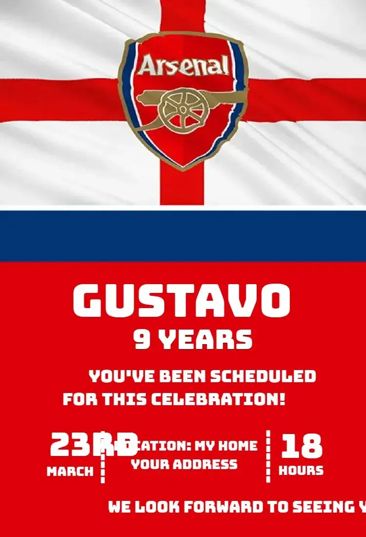 Invite Arsenal 5 editable and customizable