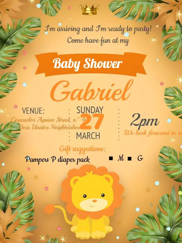Orange Little Lion Diaper Tea invitation