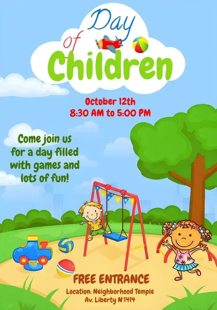 Invitation Colorful Children's Day Party by Pata – Commemorative Dates theme colorful, fun, childish, playful, vibrant, cheerful