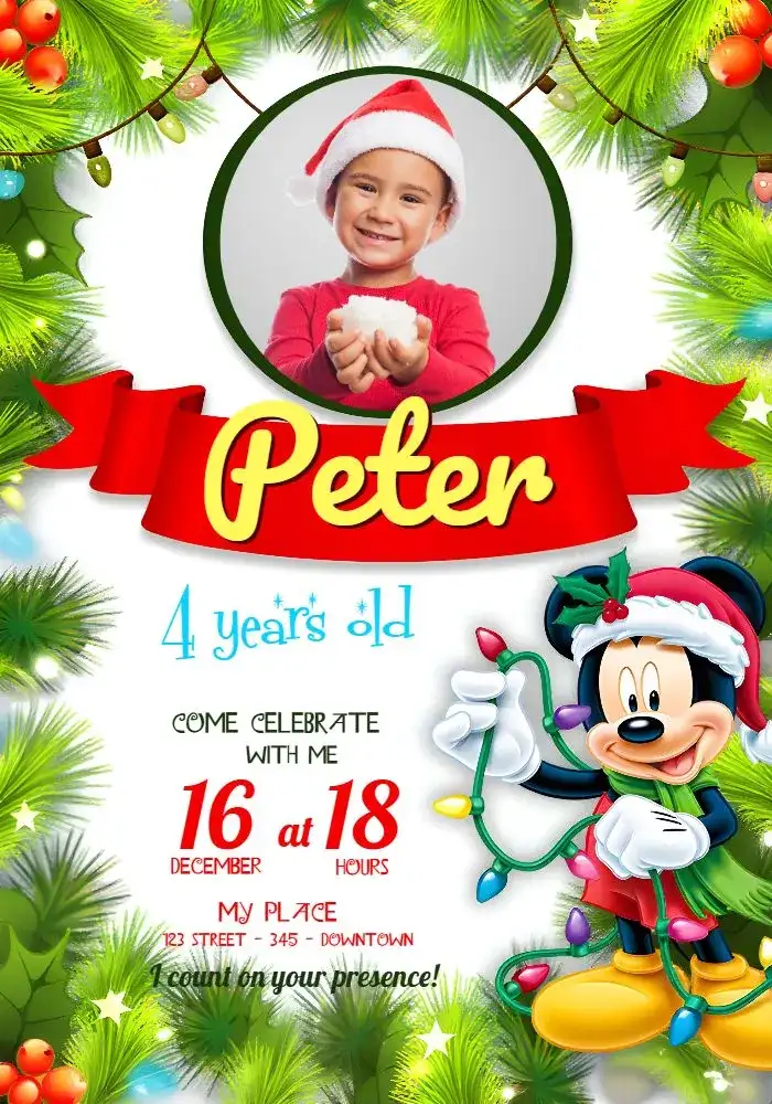 Mickey Mouse Christmas With Girl Photo