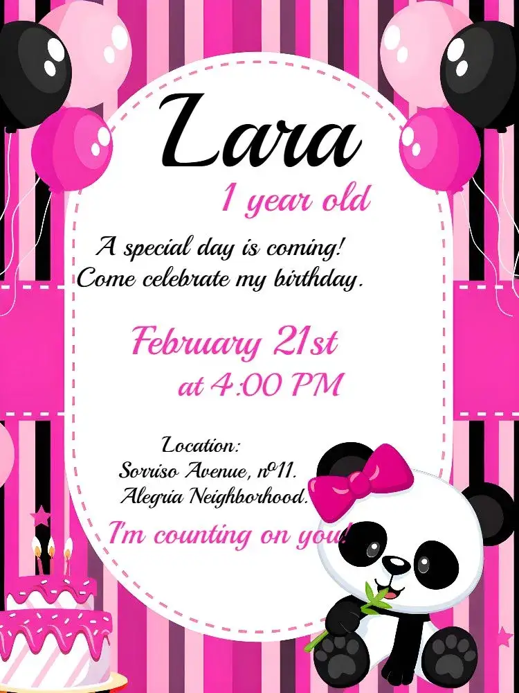 Invitation Panda Ursinha – Most searched for theme cute, colorful, modern, fun, animals, childish
