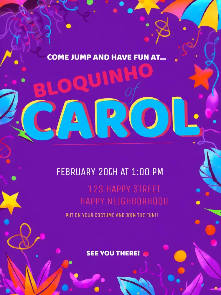 Invitation Purple Carnival Party – Commemorative Dates theme carnival, colorful, fun, graphic, modern