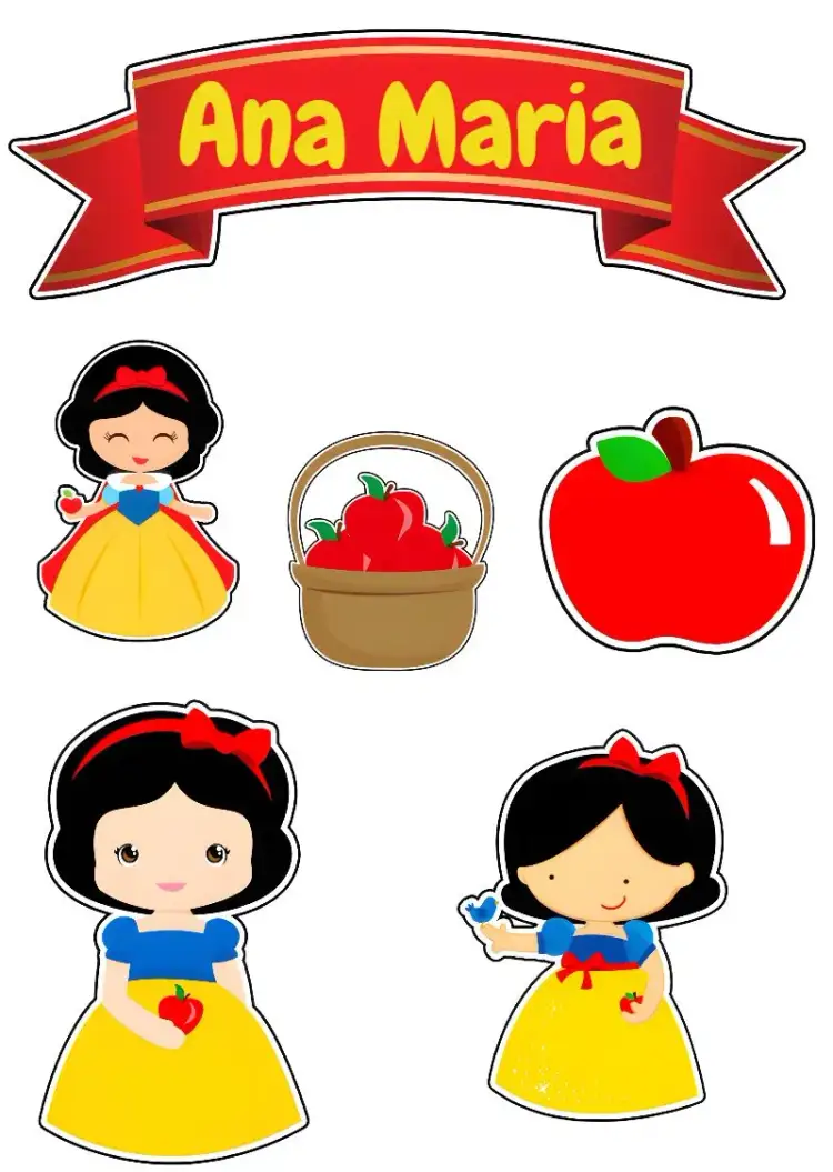 Invitation Snow White Red Topper Cake – Cake topper theme red, yellow, black, princess, fairy tales, childish