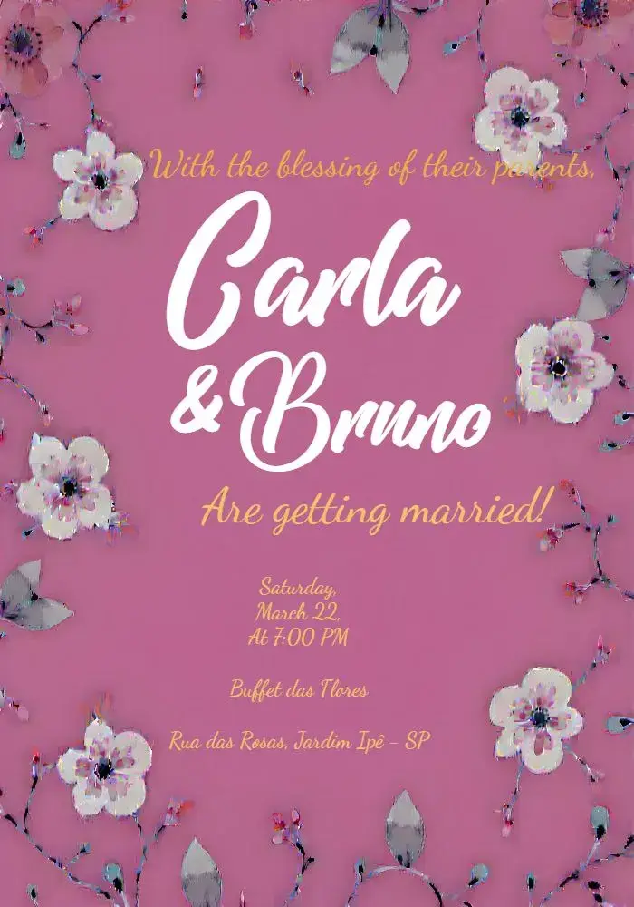 Watercolor Floral Wedding - Magenta invitation