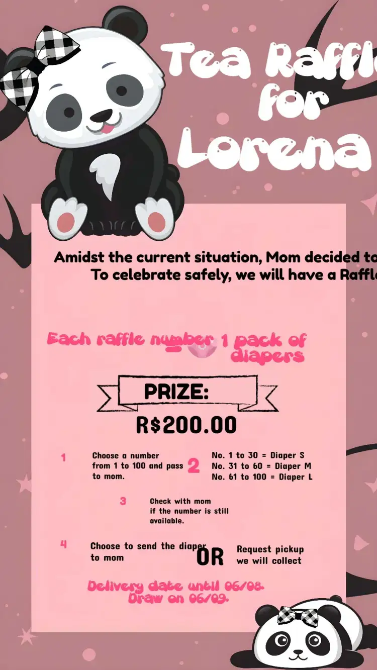 Invitation Panda Diapers Raffle Tea – Raffle Tea theme panda, pink, white, black, safari, playful