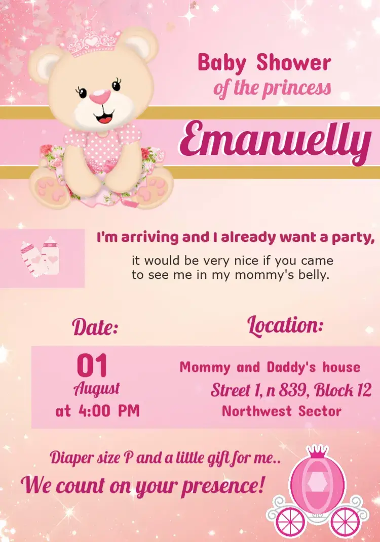 Princess Teddy Bear Baby Shower invitation