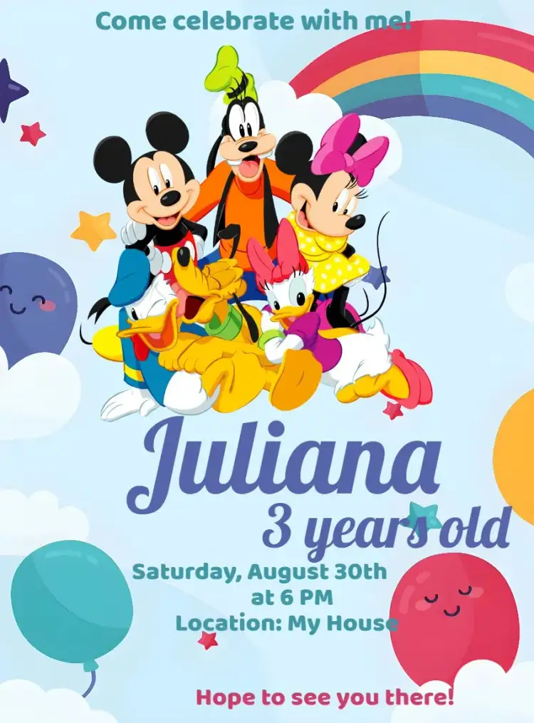 Invitation Mickey Blue Gang – Kids' Birthday Party theme blue, white, playful, childlike, fun