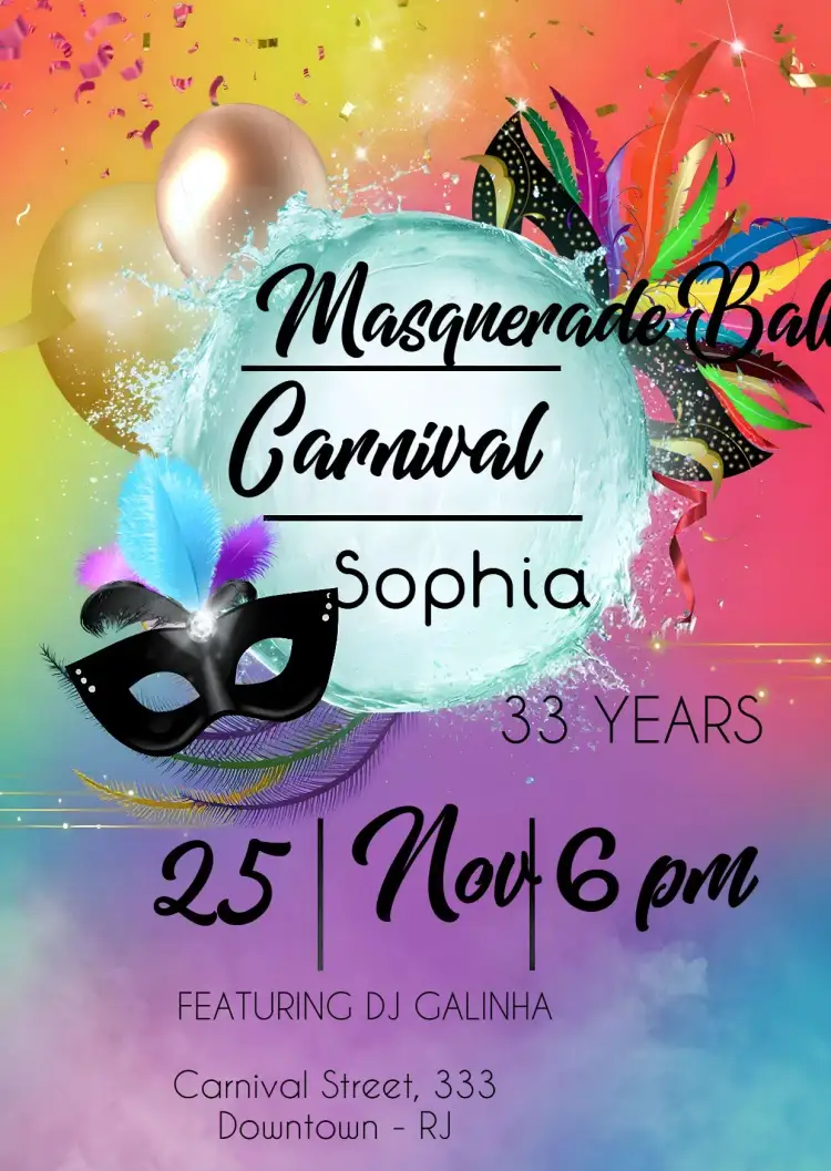 Invitation Masquerade Carnival Ball Serpentine – Commemorative Dates theme colorful, festive, fun, tropical, bright, themed