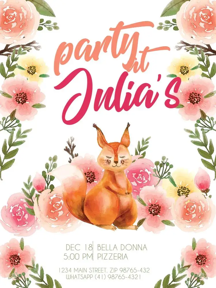 Delicate Floral Fox invitation