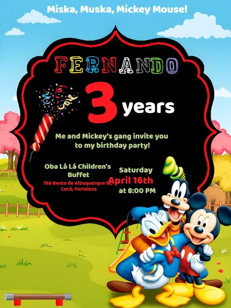 Invitation Blue Mickey Mouse Class – Kids' Birthday Party theme colorful, fun, themed, childlike, lively, vibrant