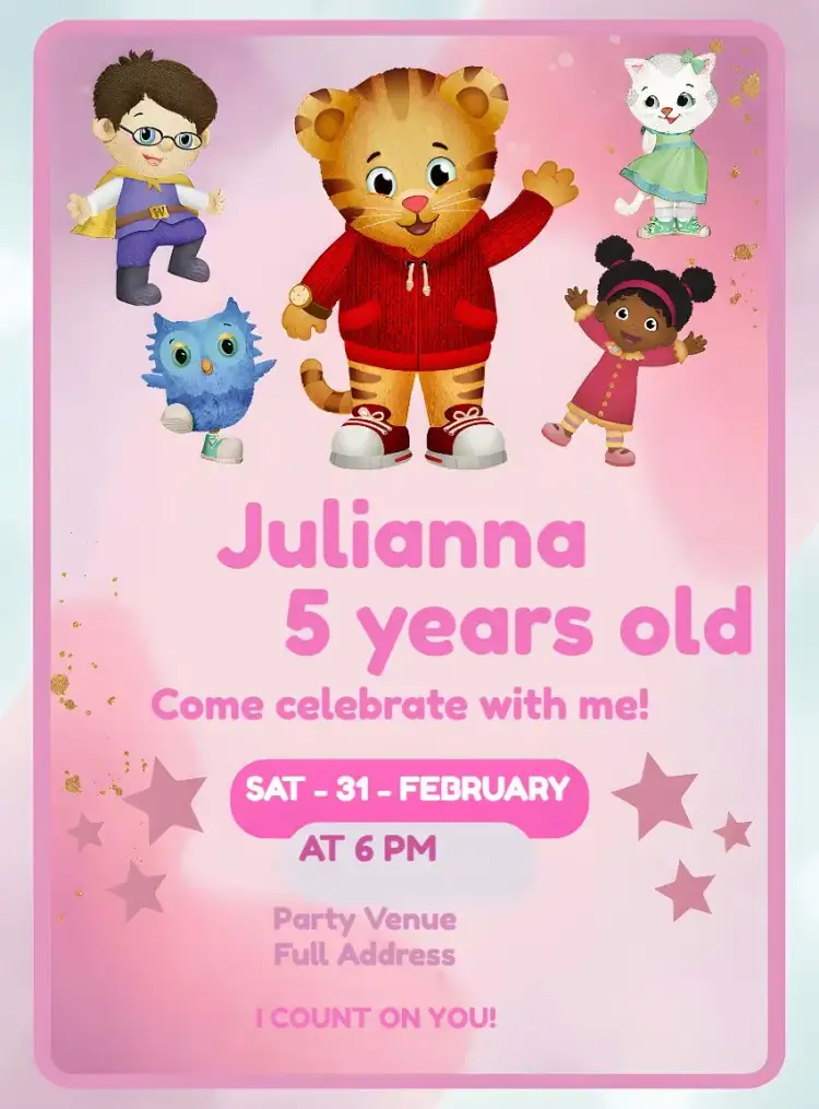 Invitation Daniel The Tiger Girl – Most searched for theme pink, white, fun, childish, playful