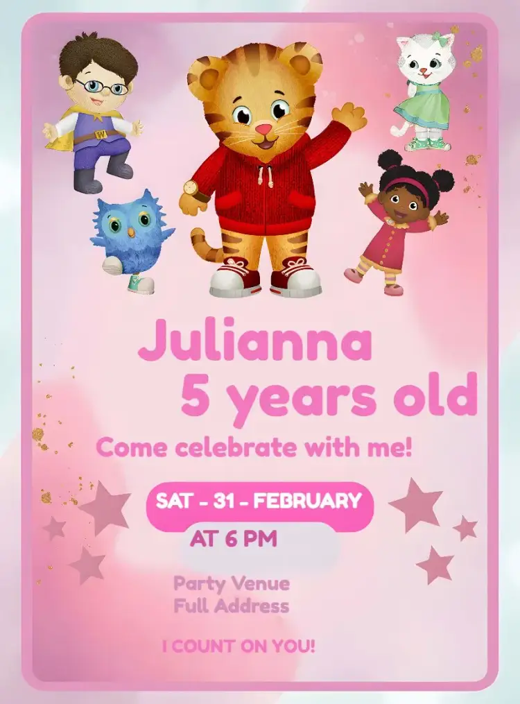 Daniel The Tiger Girl invitation