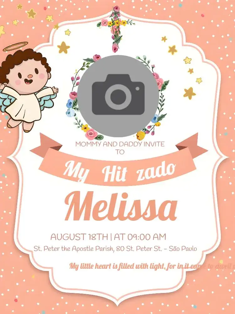 Invitation Baptism With Angel Photo – Baptism theme soft pink, angelic, delicate, childlike, modern, minimalist