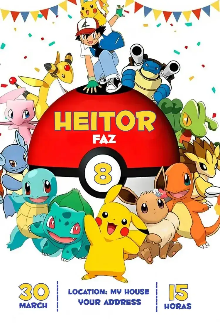 Invitation Pokémon 1 – Birthday theme colorful, fun, playful, lively, childlike