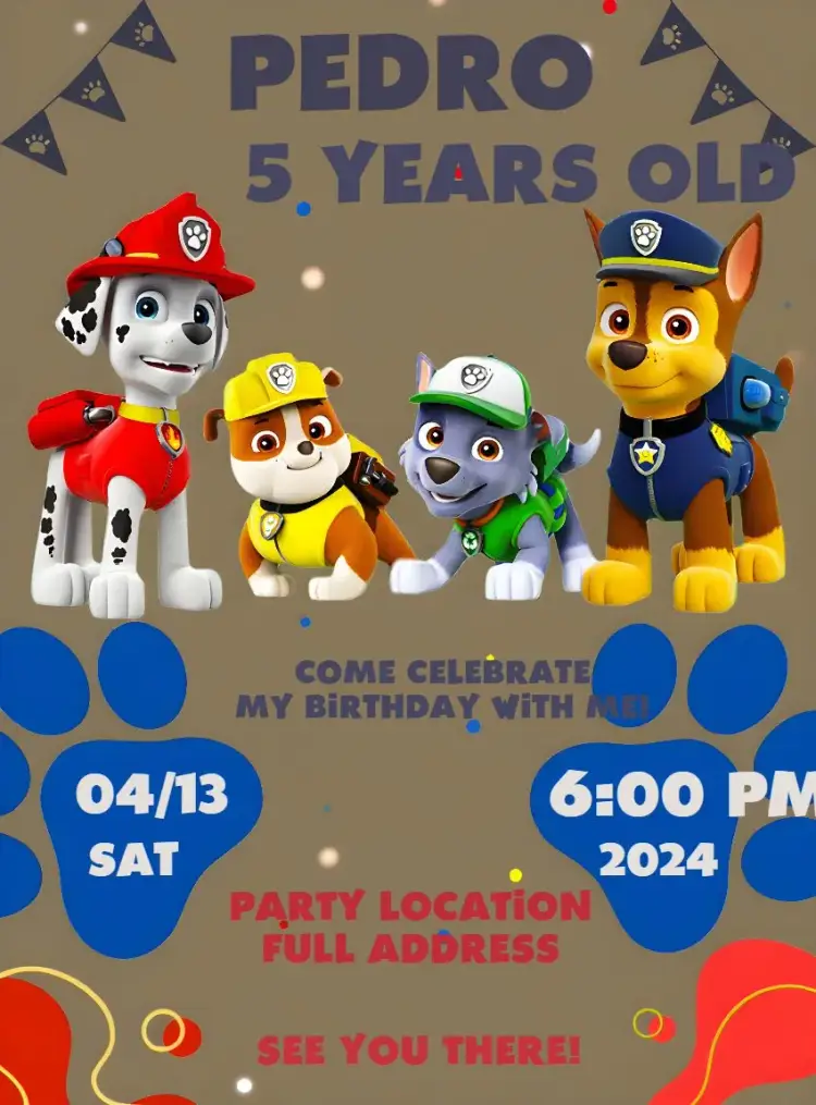 Paw Patrol Marshall invitation