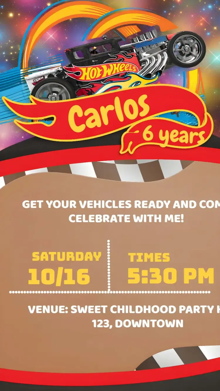 Hot Wheels Party invitation