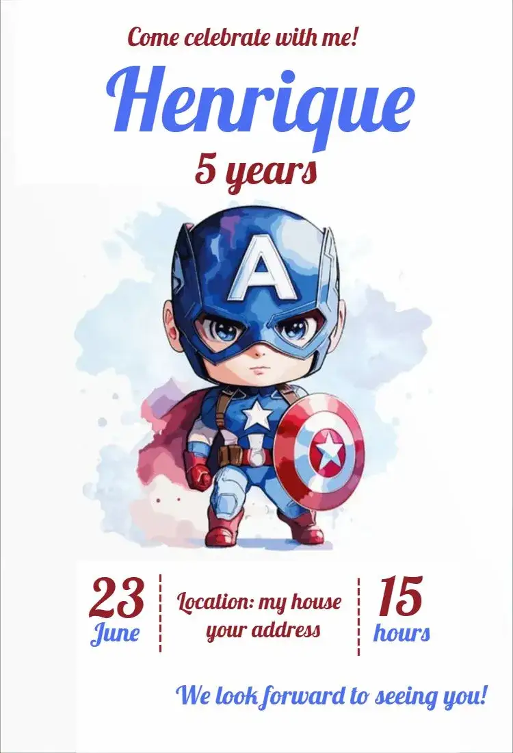 Invitation Captain America Baby Watercolor – Card theme watercolor, colorful, fun, childlike, themed, superheroes