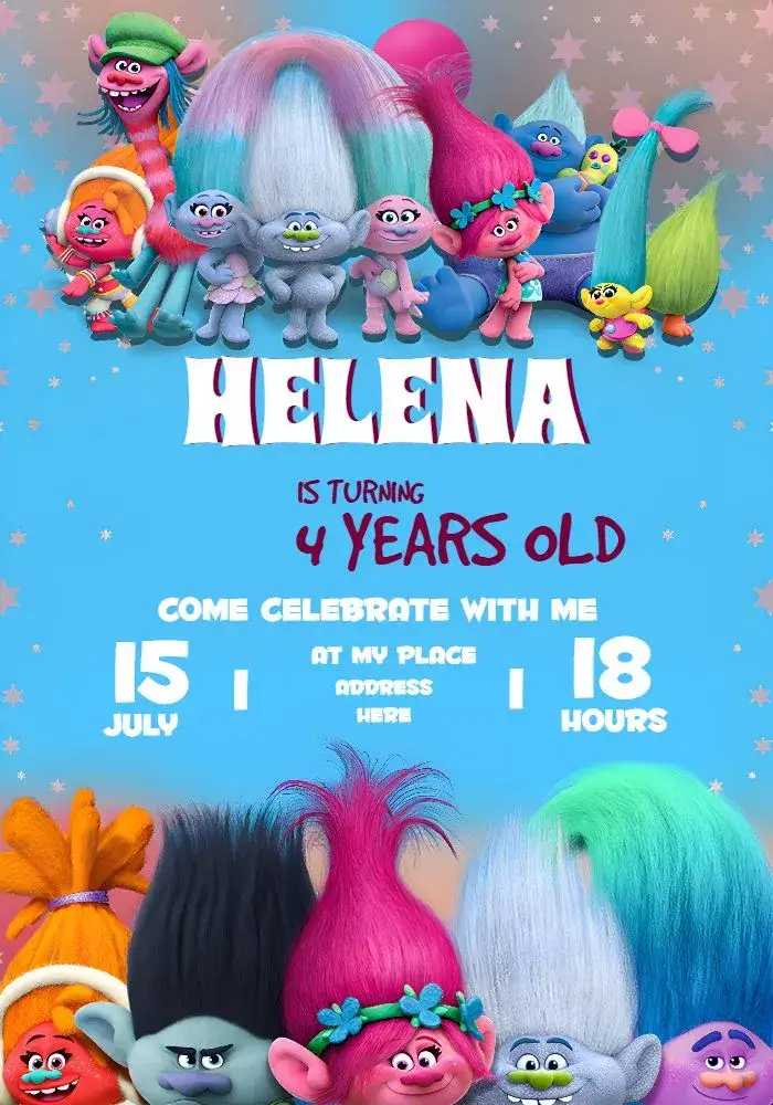 Invitation Orange Trolls – Most searched for theme colorful, playful, fun, themed, childlike
