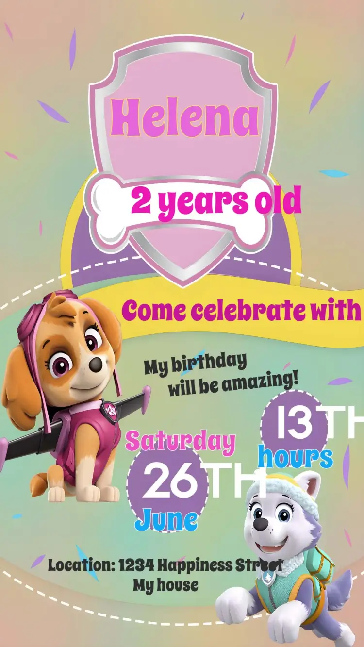 Skye Paw Patrol Girl invitation
