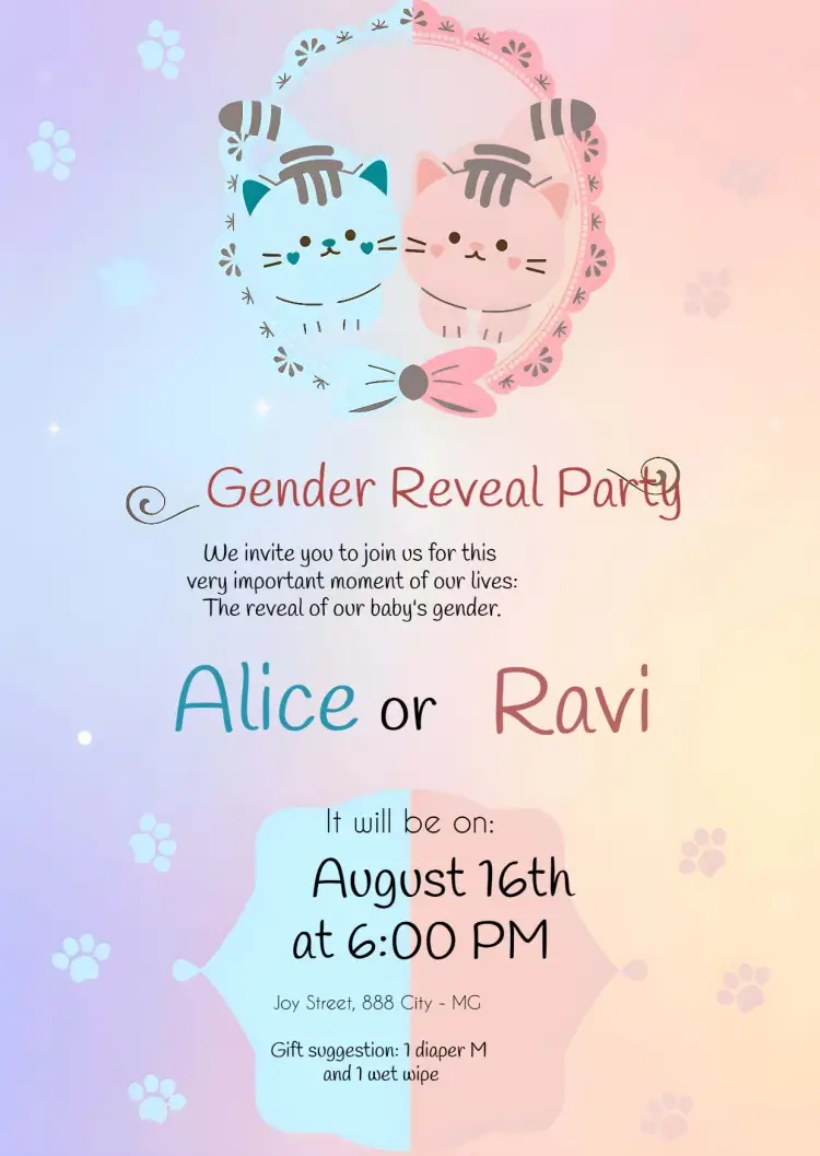 Covnite Kitten Blue Gender Reveal Tea invitation