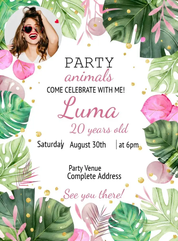 Invite Party Tropical With Glamour Photo editable and customizable