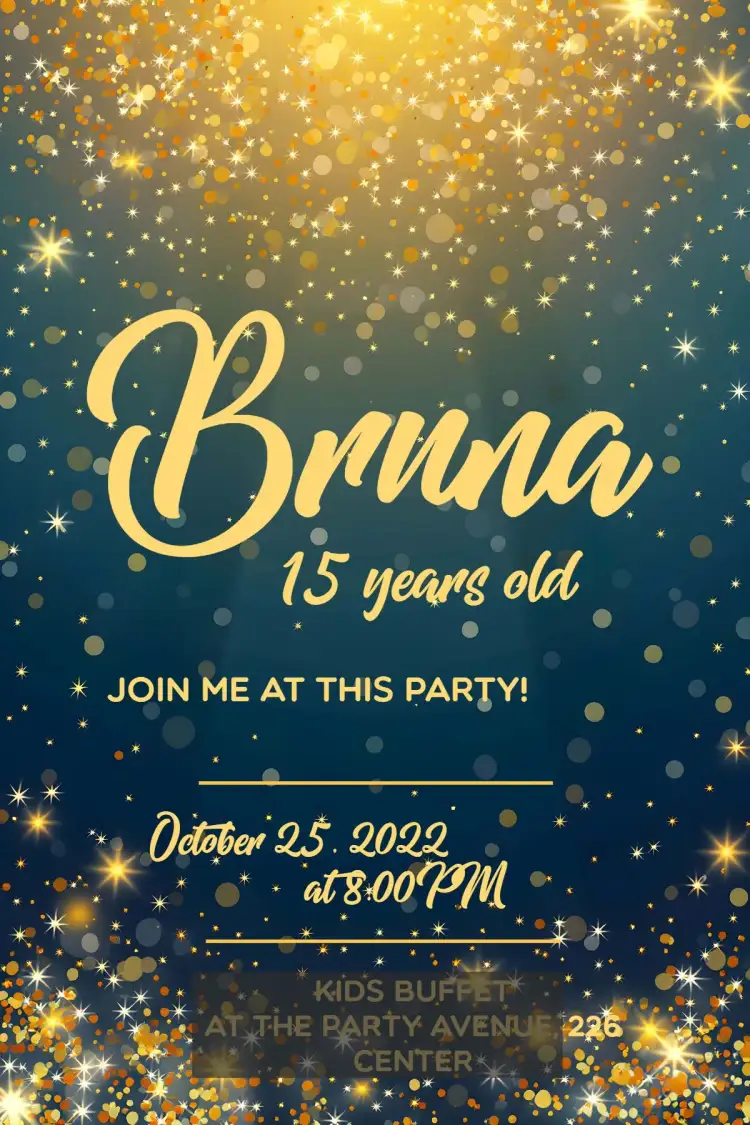 Invitation Golden Glitter 15th Birthday – Sweet 15 theme shine, golden, navy blue, contemporary, stylish, festive