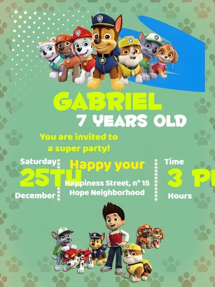 Blue Paw Patrol invitation