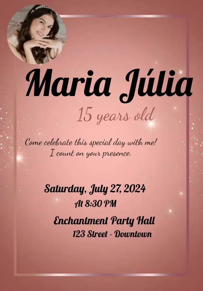 Invitation 15 Years Rosé With Adult Photo – Birthday theme pink, sparkly, elegant, modern, glamorous, feminine