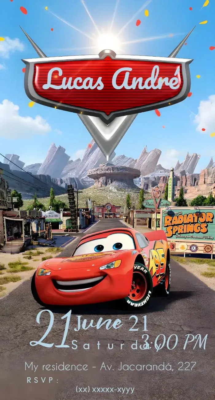 Invitation Lightning McQueen Cars – Most searched for theme colorful, fun, themed, childish, lively, modern