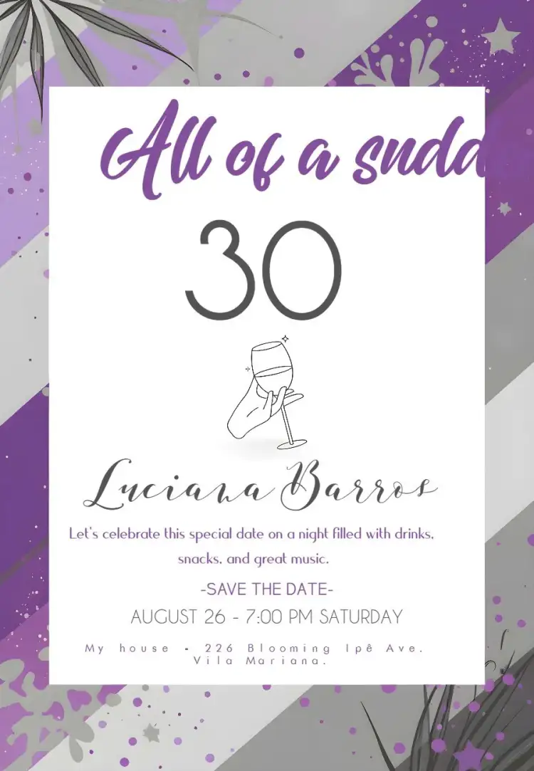 Invitation 30 Years Movie – Sweet 15 theme vibrant, colorful, 2000s era, glitter, disco, y2k