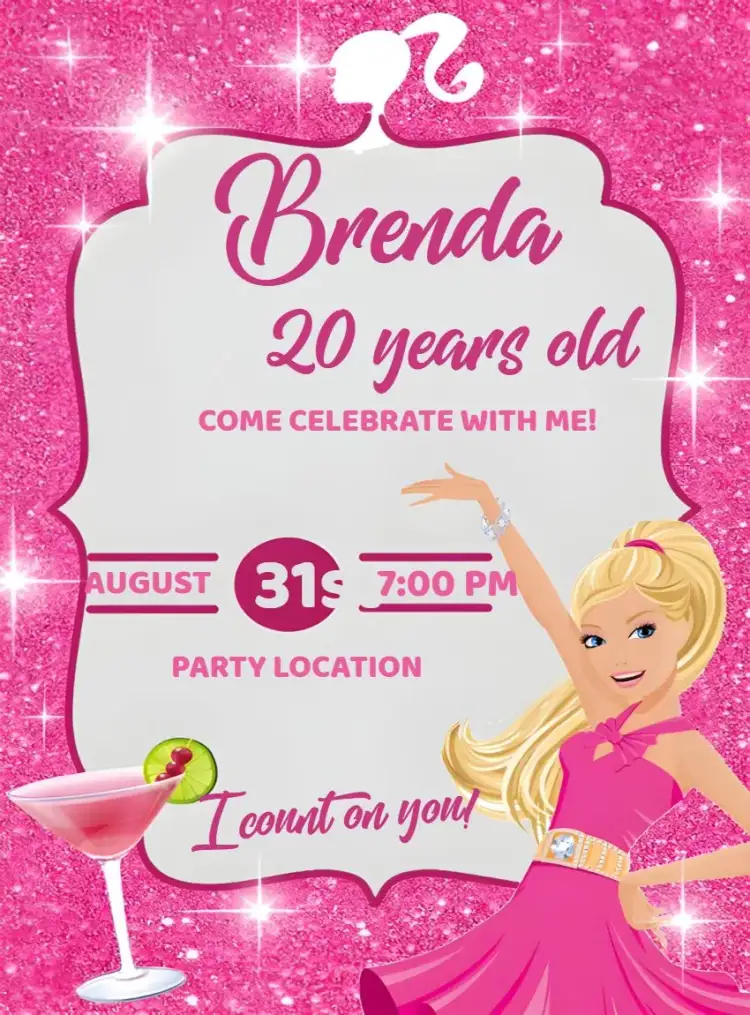 Invitation Barbie Digital – Birthday theme modern, fun, colorful, feminine, themed, elegant