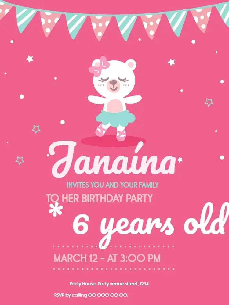 Invitation Baby Girl Bear Celebration – Diaper Shower theme pink, childish, delicate, playful, fun, colorful