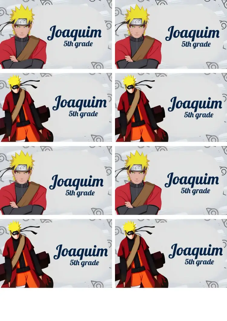 Naruto School Label Sheet invitation