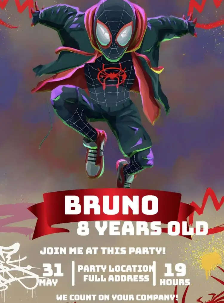 Invitation Spider-Man Graffiti – Most searched for theme modern, urban, graffiti, superhero, colorful, fun
