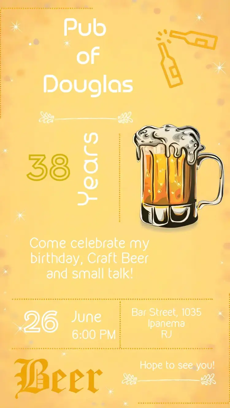 Invitation Black Pub – Birthday theme black, yellow, modern, bohemian, casual, vintage