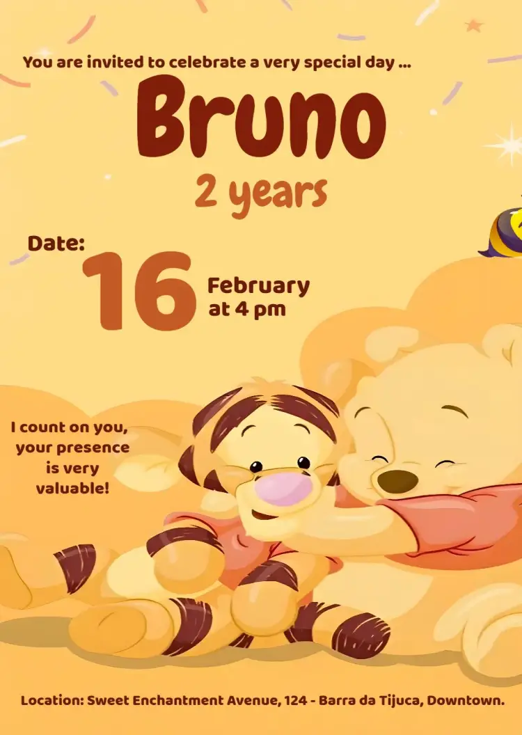 Yellow Pooh Bear Bday invitation