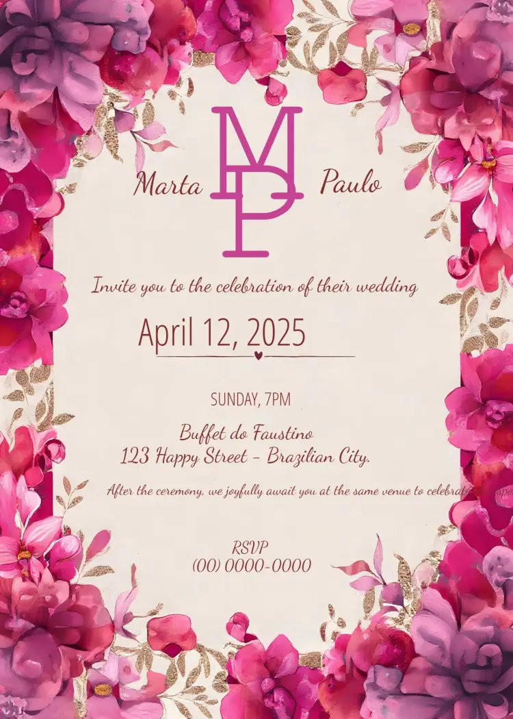 Magenta Floral Wedding invitation