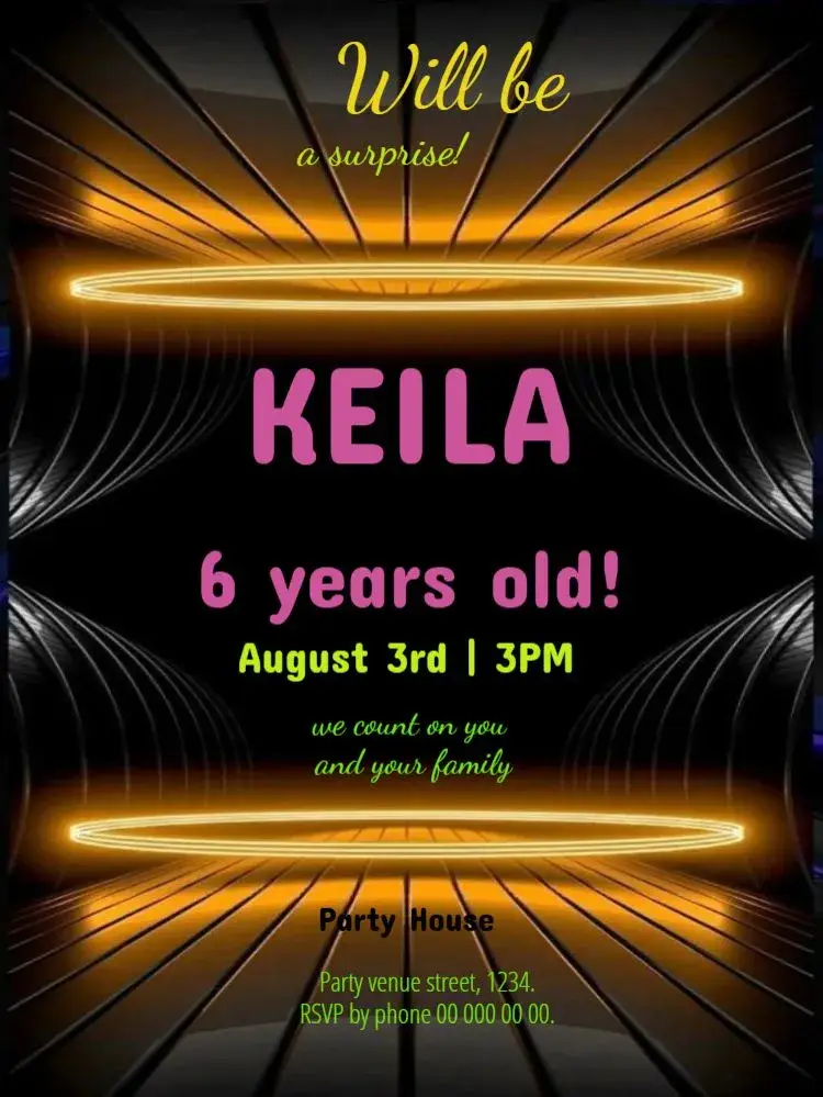 Neon Data Sheets To Edit Children invitation