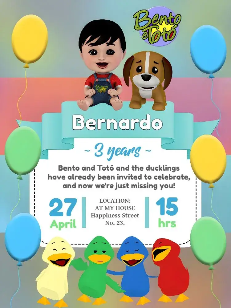 Bento And Totó The Colorful Ducklings Children's invitation
